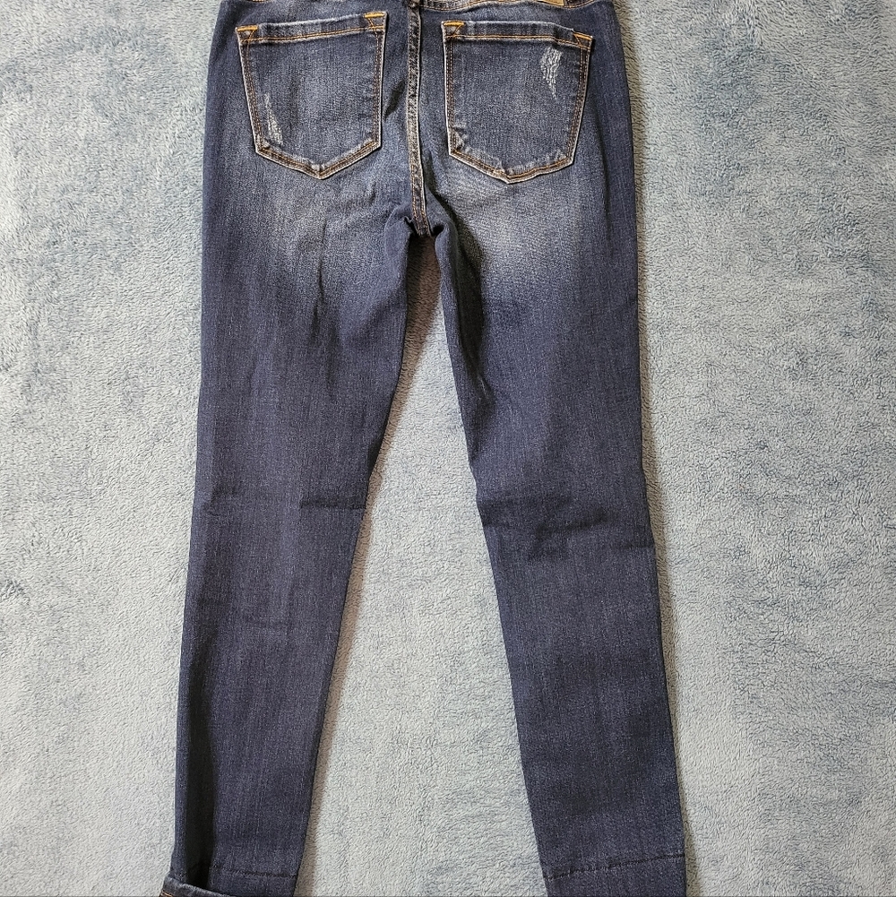 Kancan Jeans Women's 5/26 Leopard Print Cuff KC8191D Skinny Holy Distressed Blue - Picture 2 of 8